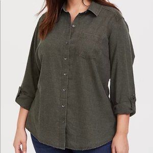 Torrid - Taylor Olive Green Button Relaxed Fit Shirt